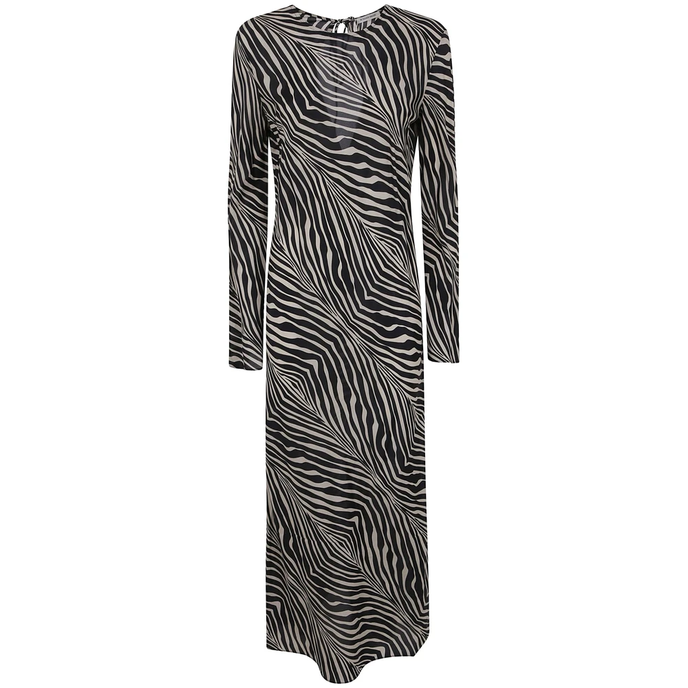 By Malene Birger Zebra Print Lange Jurk met Sleutelgat By Herenne Birger Black Dames
