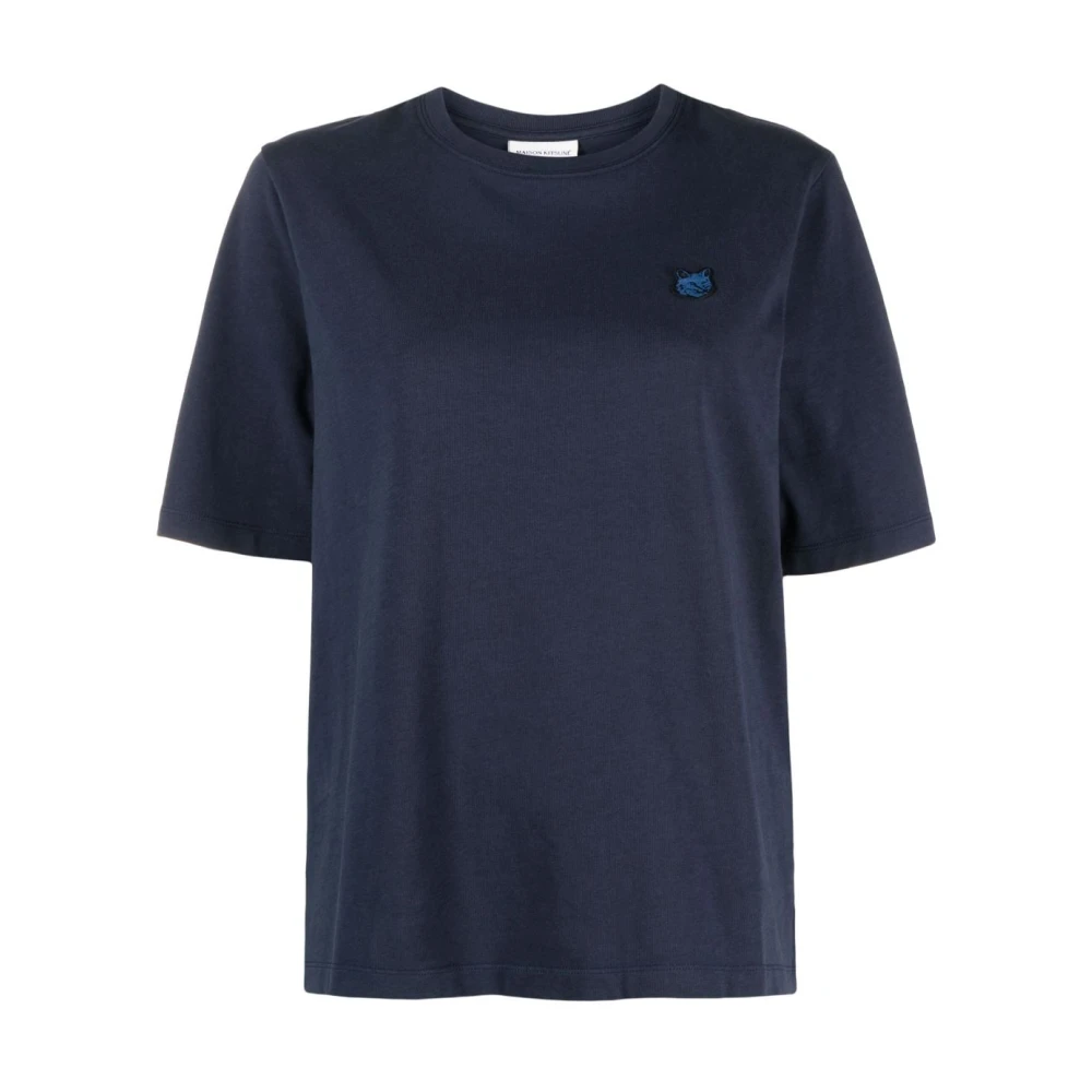 Maison Kitsuné Blauw Logo-Geborduurd T-shirt Blue Dames