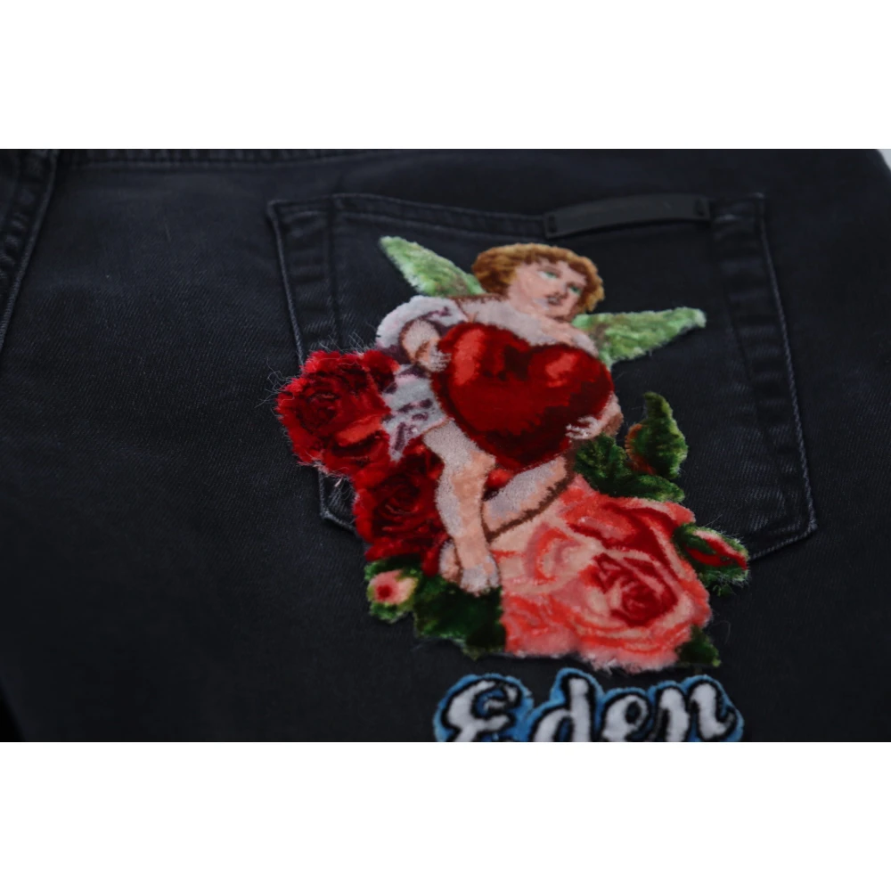 Dolce & Gabbana Zwarte Angel Borduurwerk Skinny Denim Jeans Black Heren