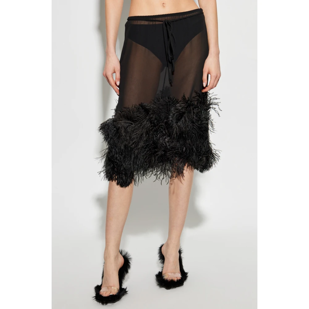 The Attico Rok met struisvogelveren Black Dames