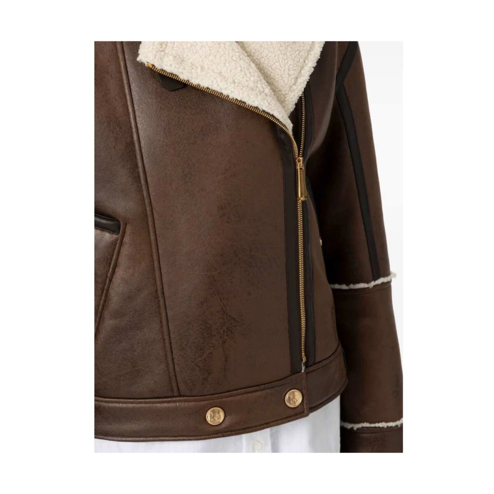 Elisabetta Franchi Bruine Shearling Jas met Gesp Sluiting Brown Dames