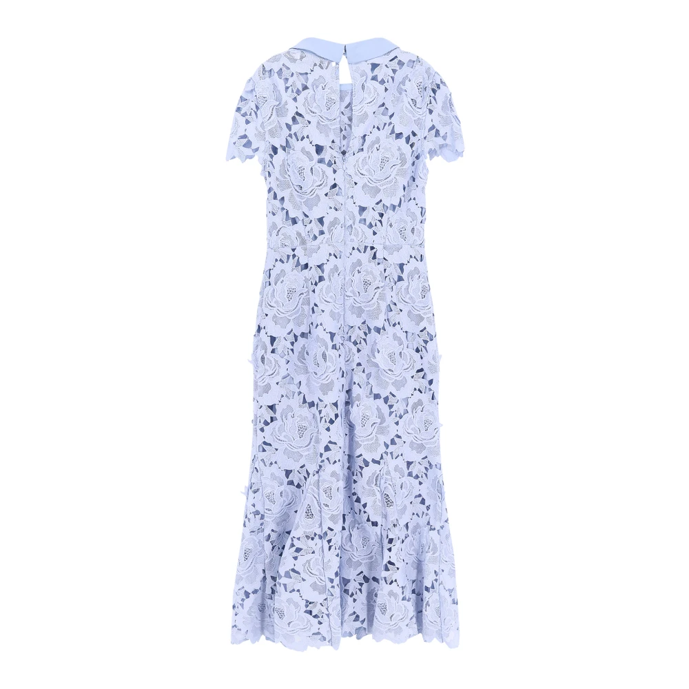 Self Portrait Bloemen Kant Geborduurde Korte Mouw Jurk Blue Dames