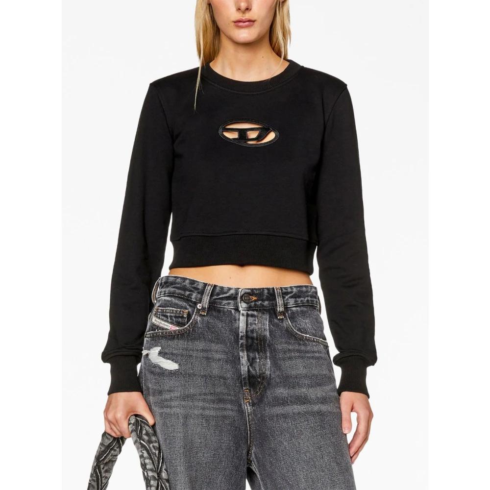 Diesel Zwarte Crew Neck Sweater met Uitgesneden Details Black Dames