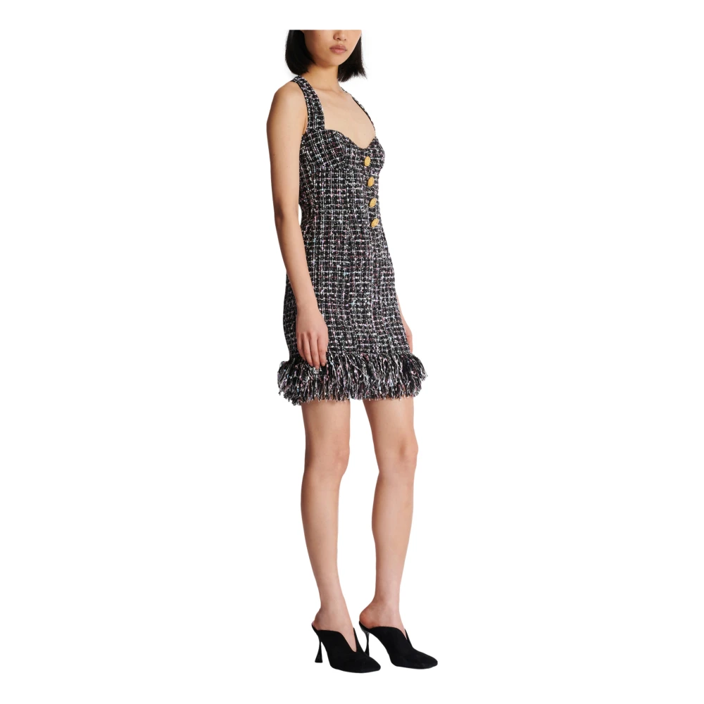 Balmain Korte tweedjurk met knopen Black Dames