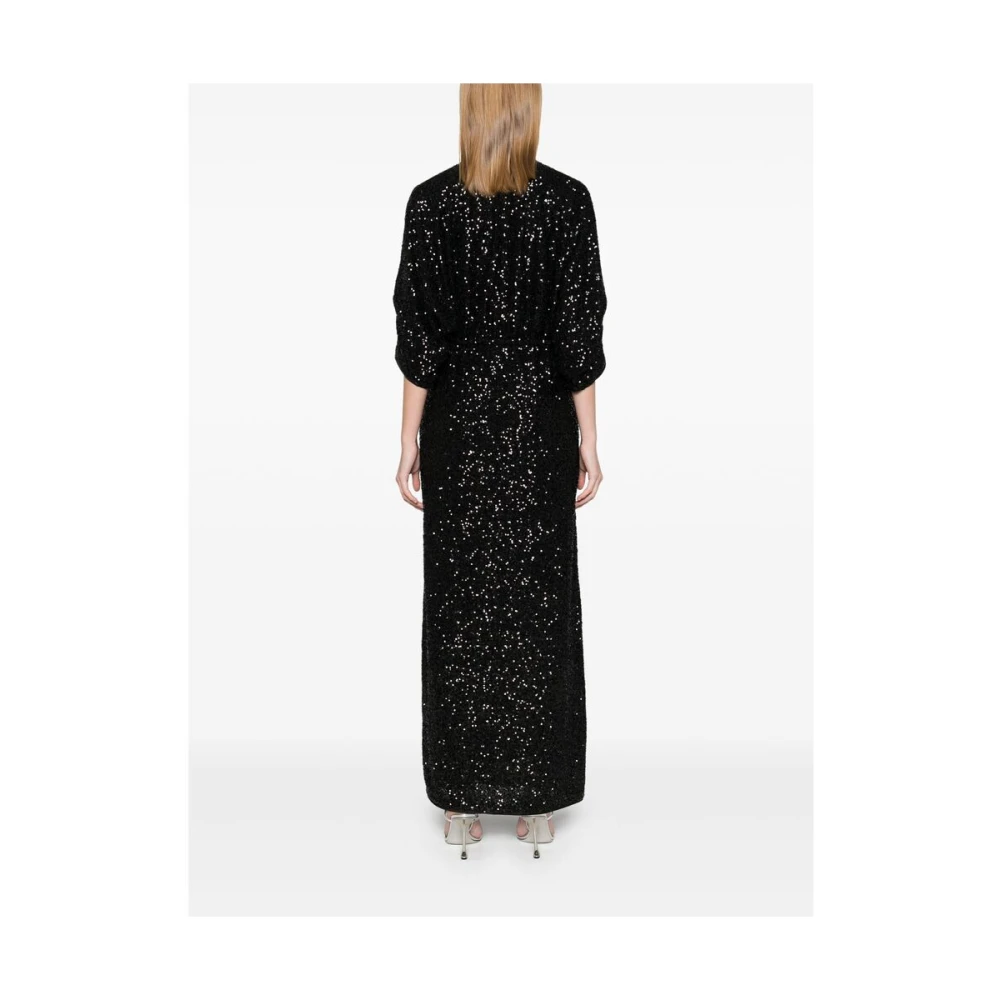 Diane Von Furstenberg Zwart Paillet V-Hals Maxi Jurk Black Dames