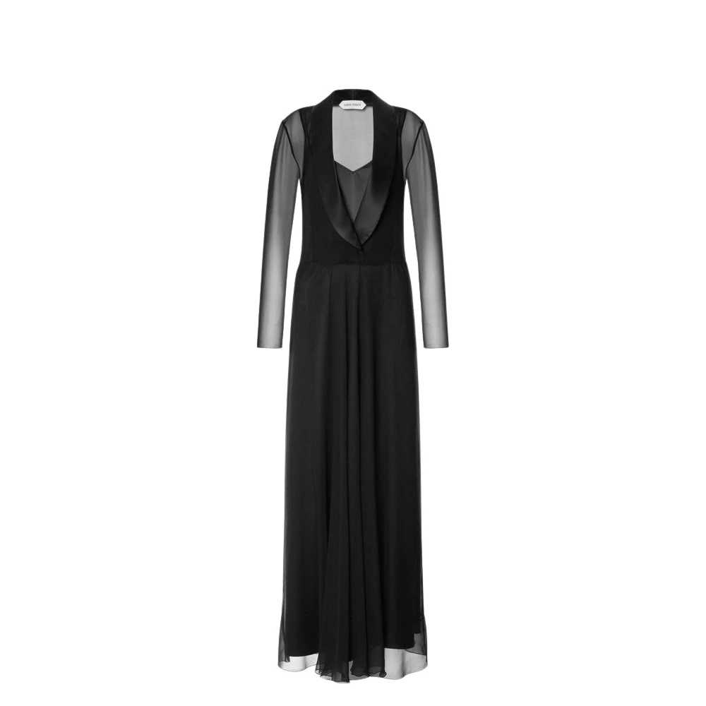 Alberta Ferretti Black Gowns, Female, 2XL, Long Silk Chiffon Evening Dress