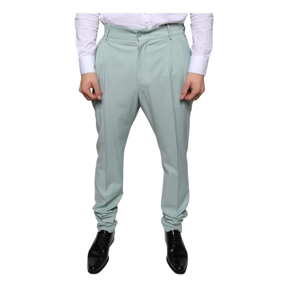 Dolce & Gabbana Men's Green Mint Skinny Dress Trousers With Logo - Slim-Fit Trousers - M - Trousers