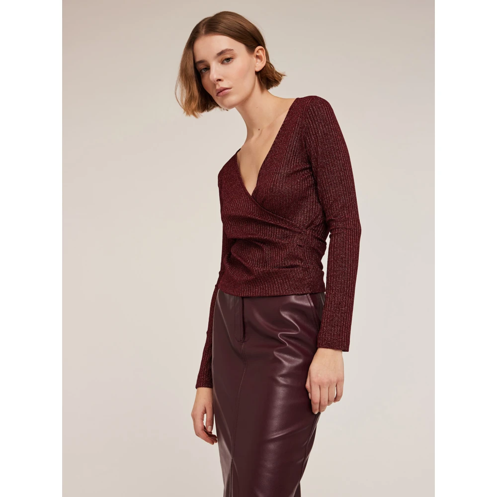 Motivi Geribbelde Crossover Pullover van Lurex Red Dames