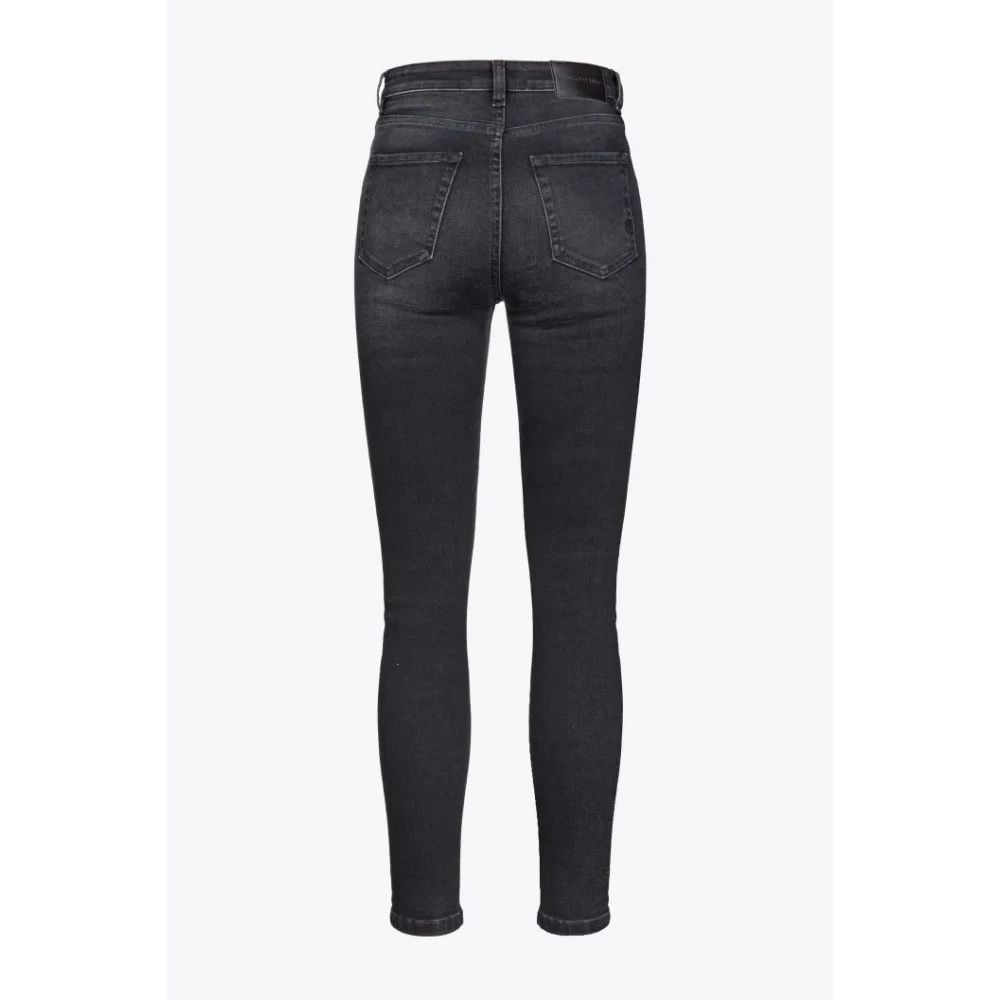 pinko Zwarte Skinny-Fit Cropped Jeans met Love Birds Borduurwerk Black Dames