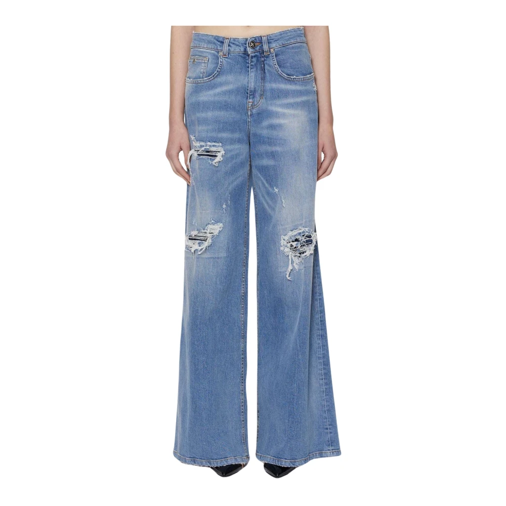 John Richmond Medium Rise Distressed Wijde Pijp Jeans Blue Dames