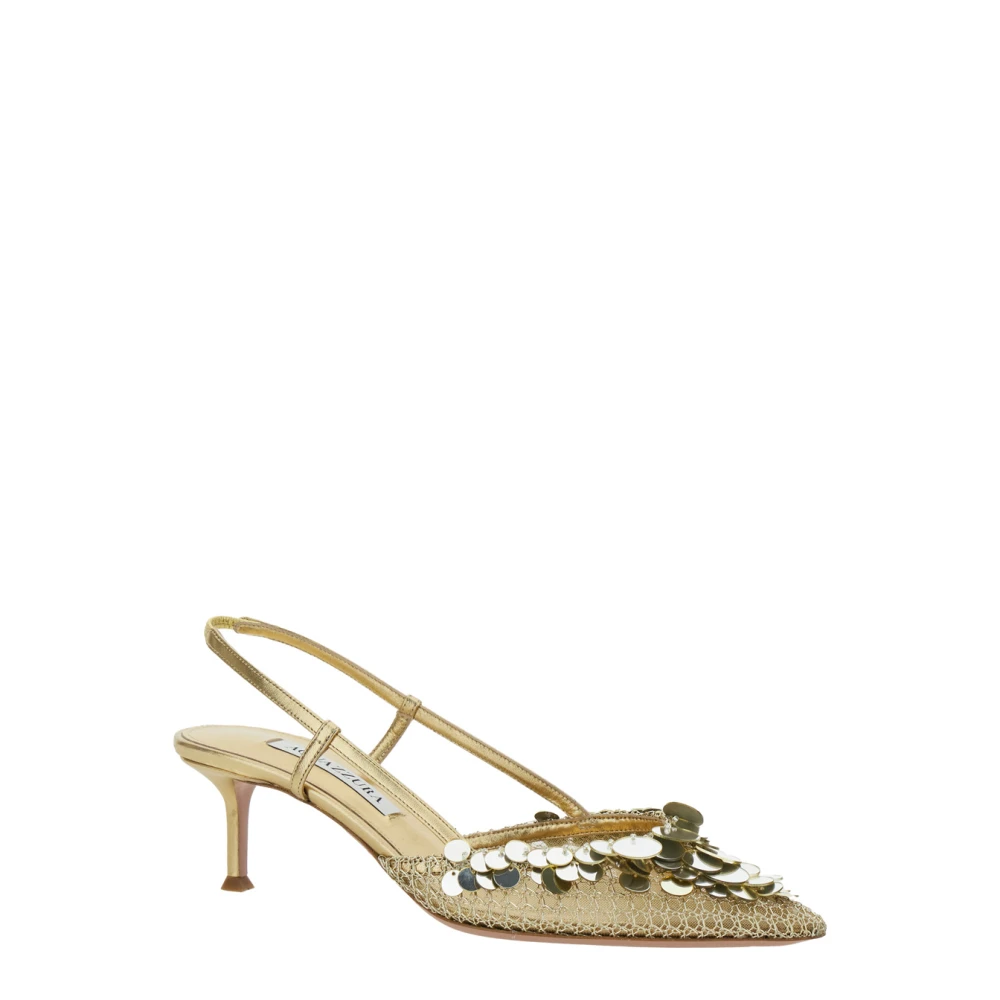 Aquazzura Grijze Metallic Slingback Pumps Pailletten Gray Dames