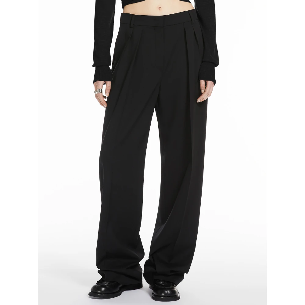 SPORTMAX Zwarte Wollen Stretch Wijde Pijp Broek Black Dames