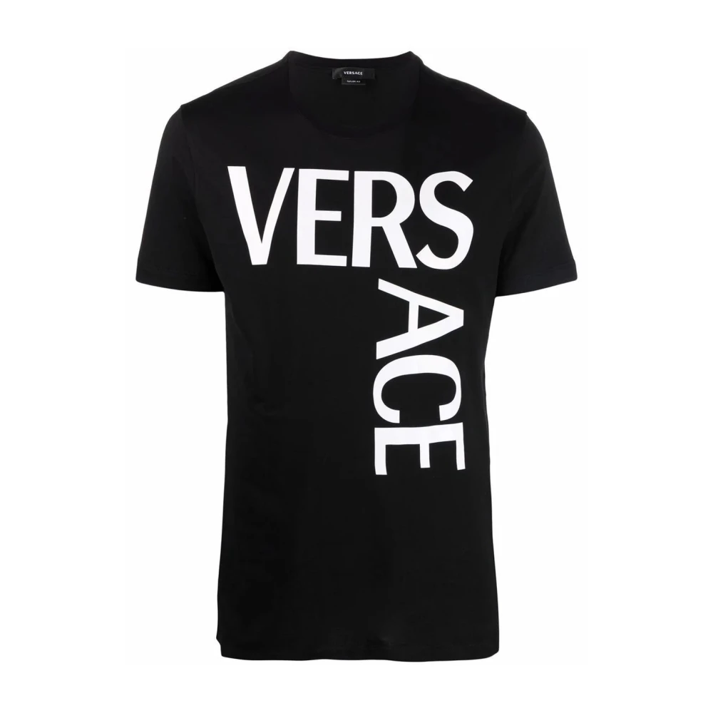 Versace Zwart Katoenen T-Shirt met Logo Print Black Heren