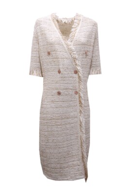 textured-double-breasted-dress-with-fringes