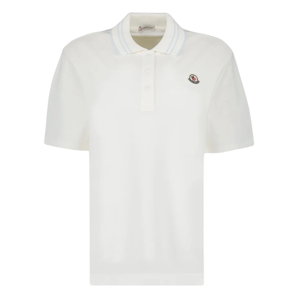 Moncler Vrouw Wit Polo Shirt Met Gestreepte Kraag En Klassiek Logo