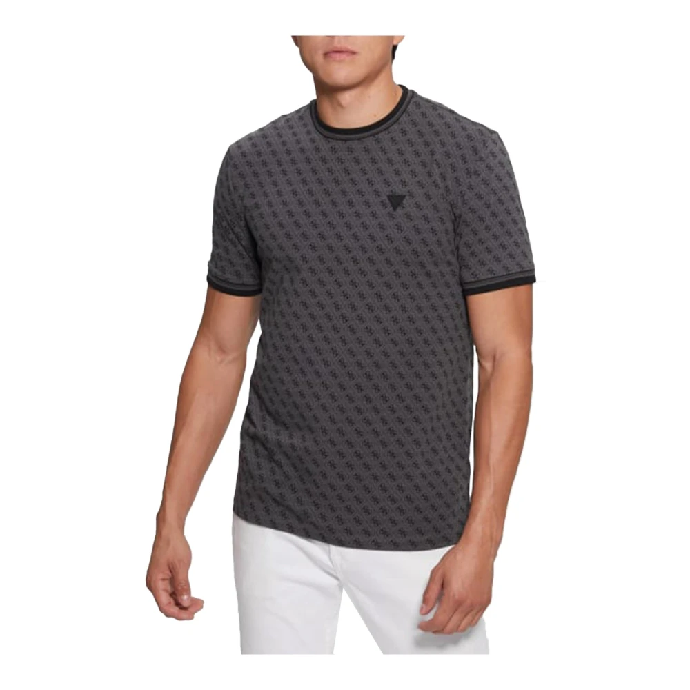Guess Monogram T-shirt Zwart Logo Patch Black Heren