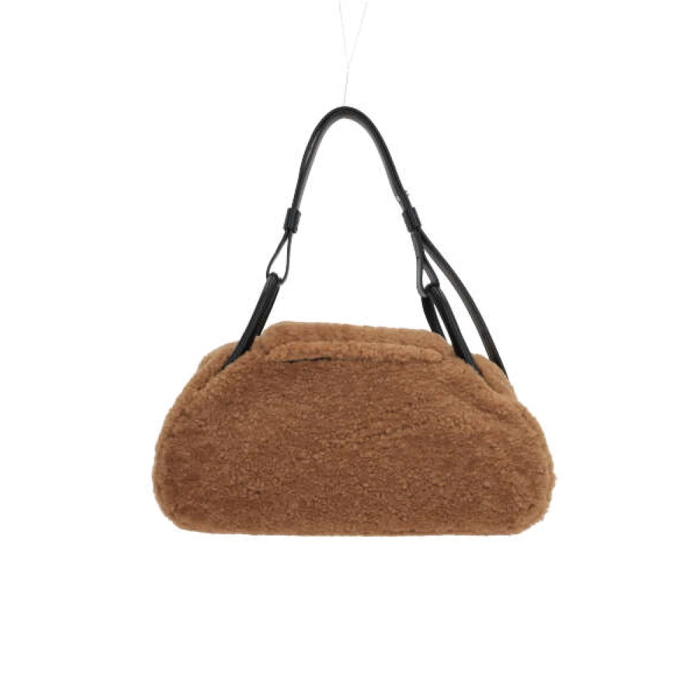 Amina Muaddi Shearling Handtas met Zilveren Hardware Brown Dames