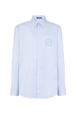 Blå Logo Broderad Skjorta