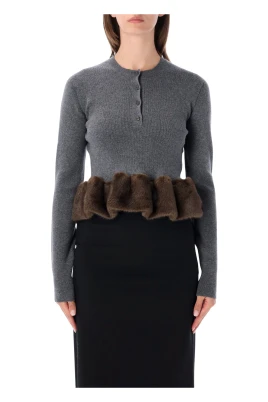 Mink Trim Crewneck Jumper