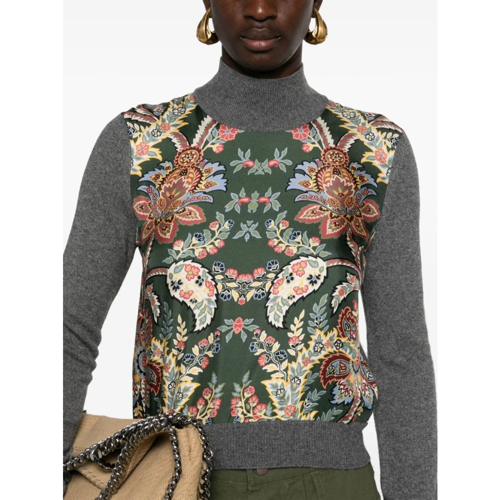 ETRO Groene bloemen hoge hals trui Multicolor Dames