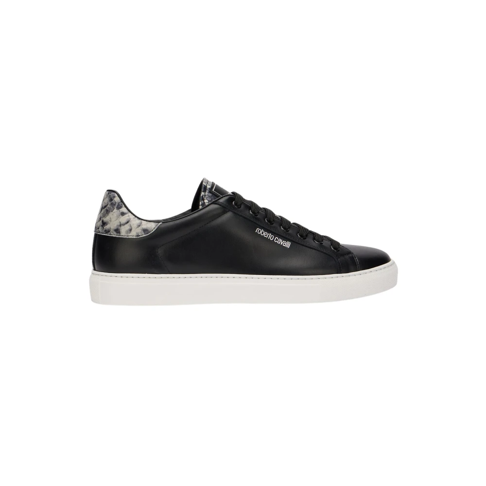 Roberto Cavalli Leren Sneaker met Slangenprint Detail Heren Schoenen Zwart
