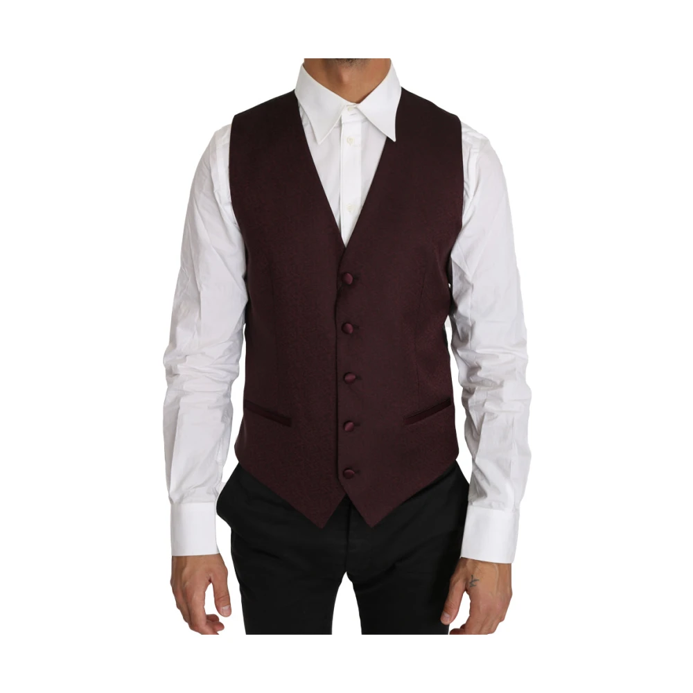 Dolce & Gabbana Brown Waistcoats, Male, M, Elegant Purple Patterned Men's Formal Vest
