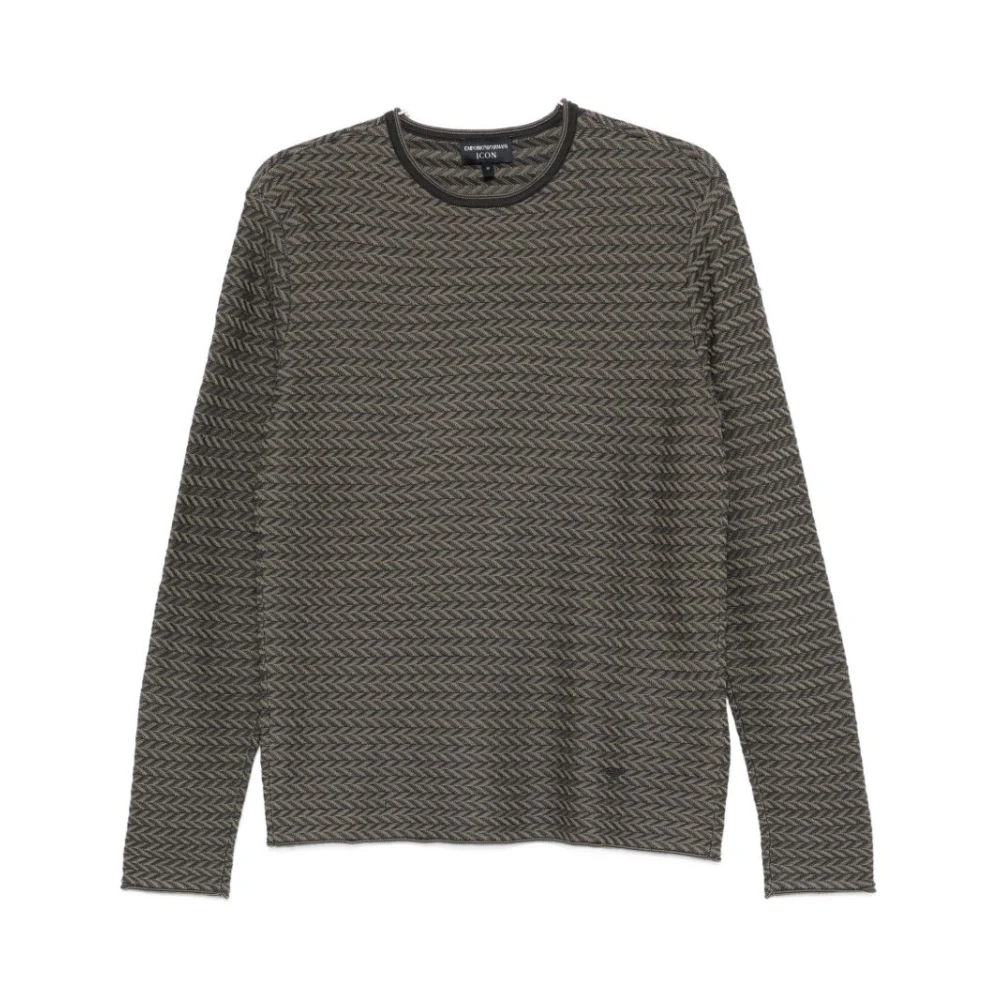 Emporio Armani Herr Grå Stickade Tröjor 2XL, Crew Neck Sweater