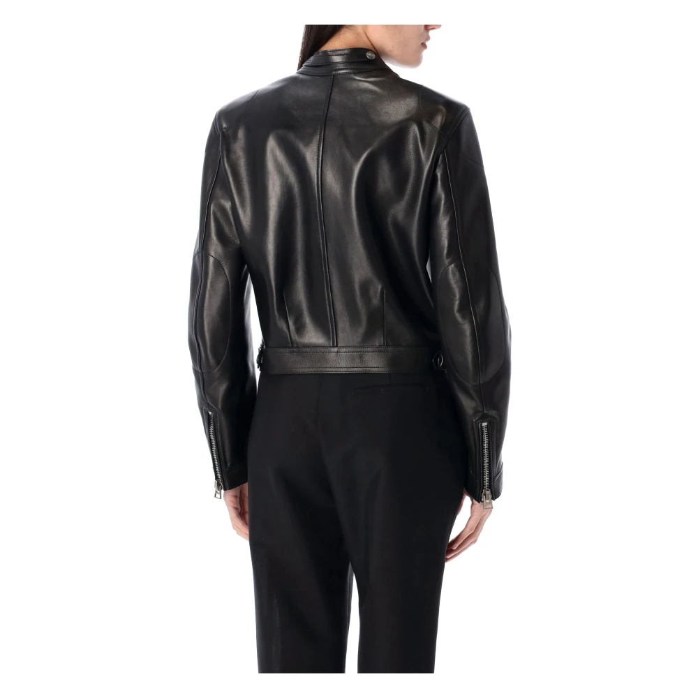 Tom Ford Zwarte leren racerjack bovenkleding Black Dames