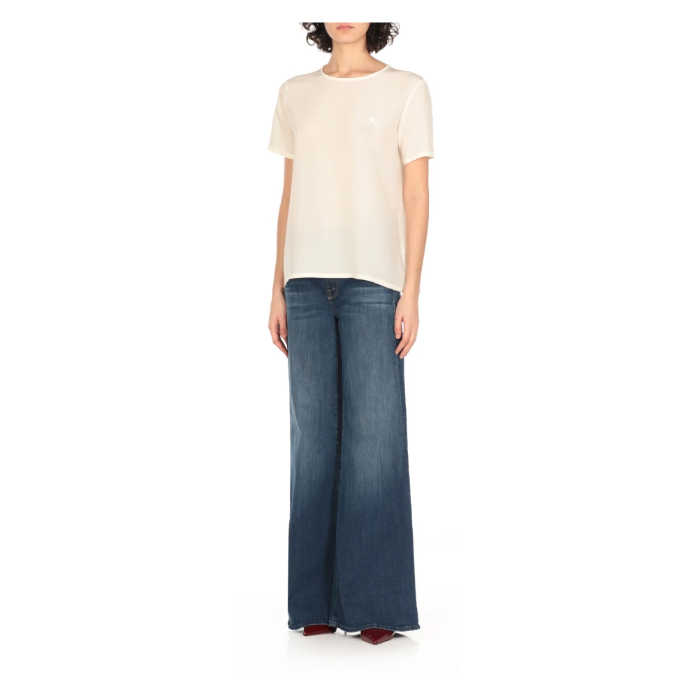 ETRO Zijden Top met Geborduurd Logo Beige Dames