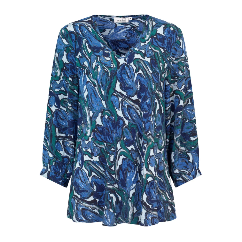 Masai Blauwe Mist Top met Prachtige Patronen Multicolor Dames