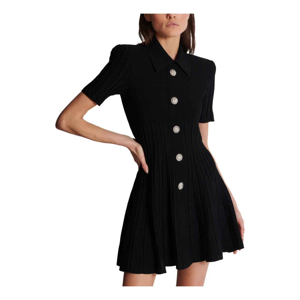 Balmain Uitlopende gebreide jurk met knopen Black Dames