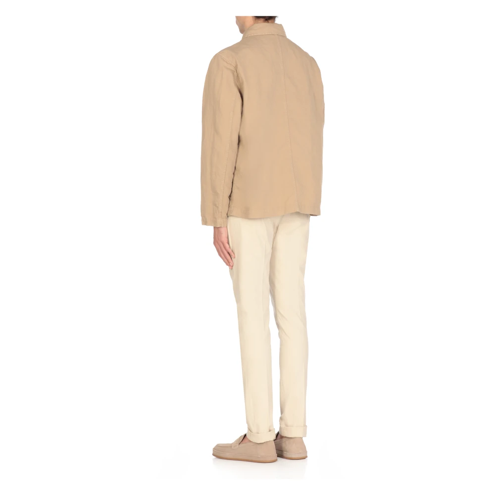 Fay Beige Linnen Katoenen Jas Kraag Lange Mouwen Beige Heren