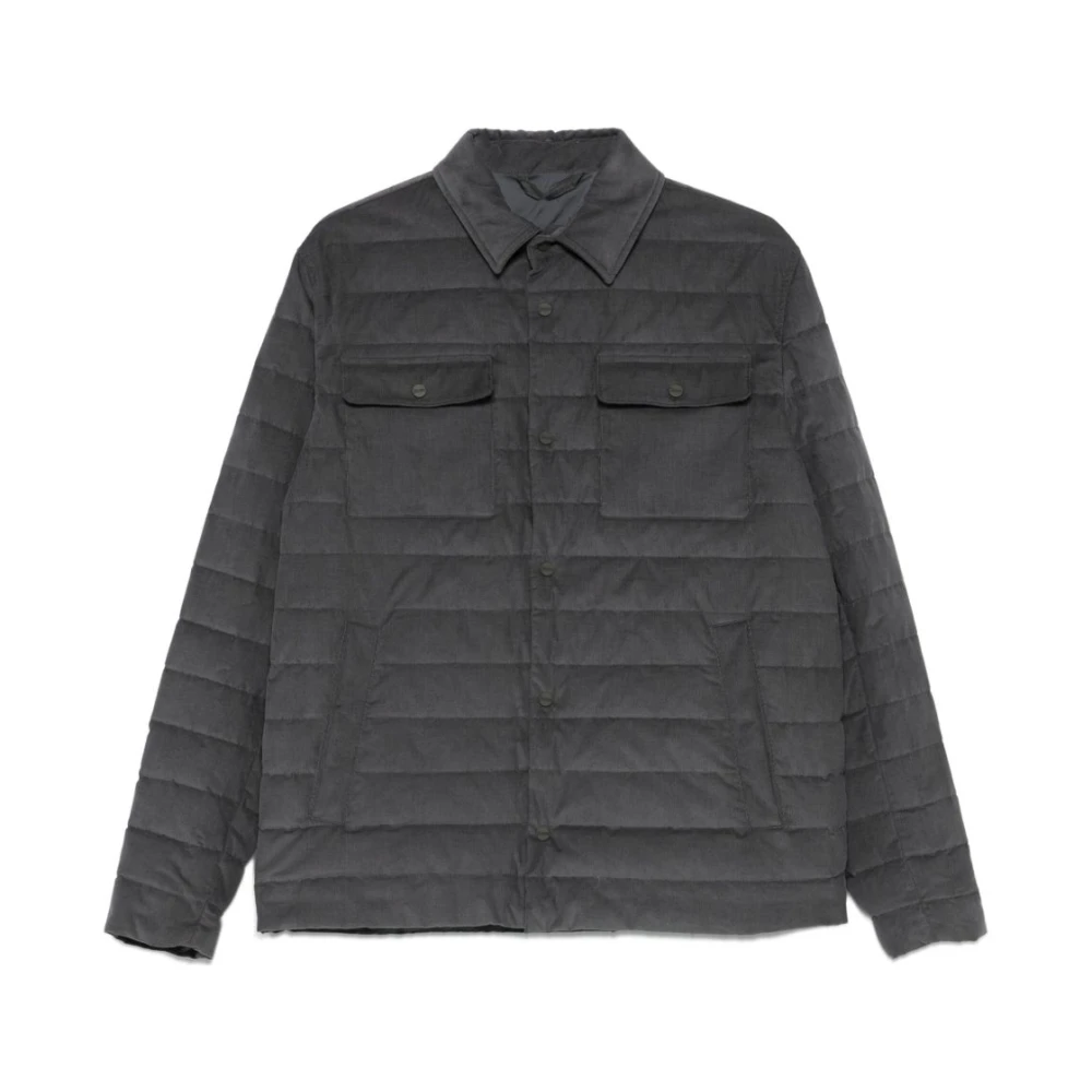 Herno Men's Gray Winter Jackets, L, Quilted Grey Coat Button Fastening