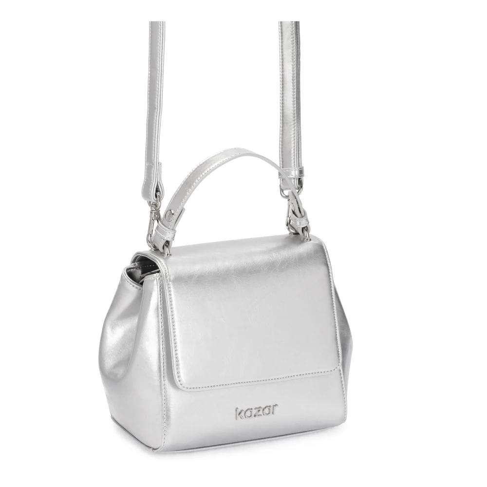 Kazar Zilveren handtas koffer met handvat en riem Gray Dames