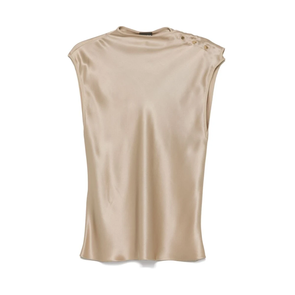 Giorgio Armani Beige Mock Neck Shirt met Sjaal Detailing Beige Dames