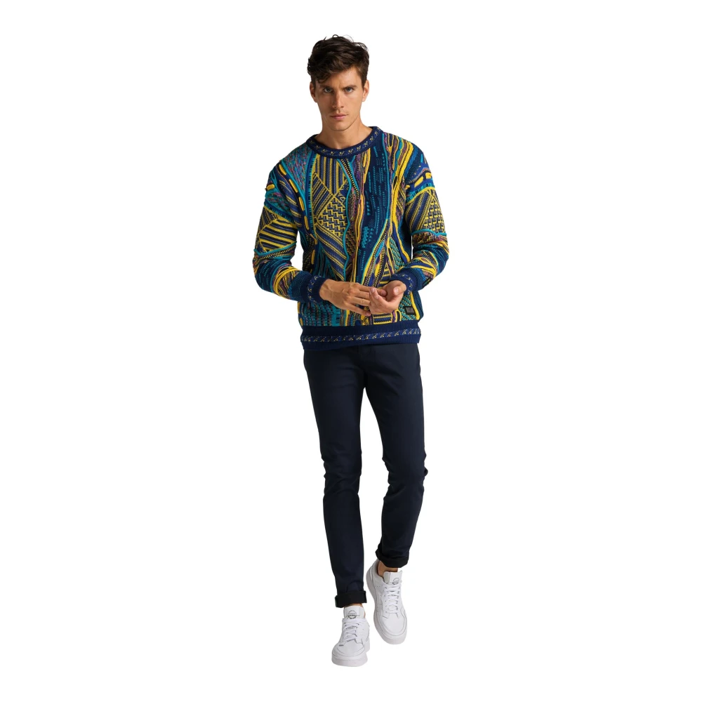 carlo colucci Moderne Gebreide Trui met Opvallend Patroon Multicolor Heren