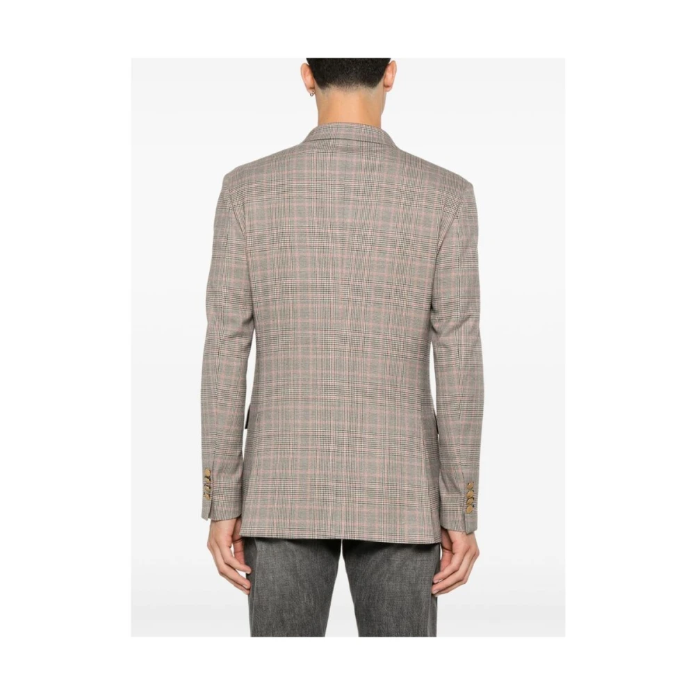 Reveres 1949 Koraalroze Geruite Double-Breasted Jas Beige Heren
