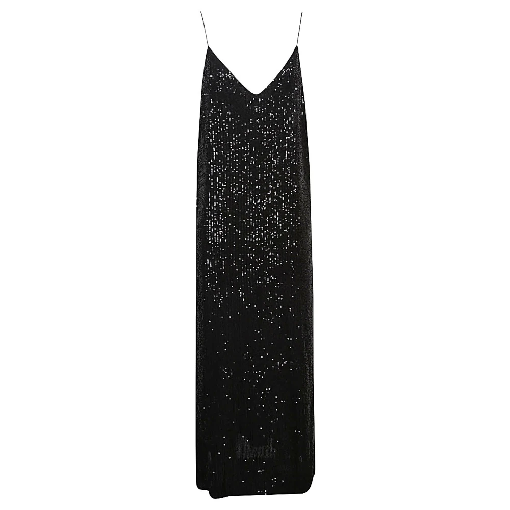 The Nina Studio Zwarte Pailletten V-Hals Maxi Jurk Black Dames
