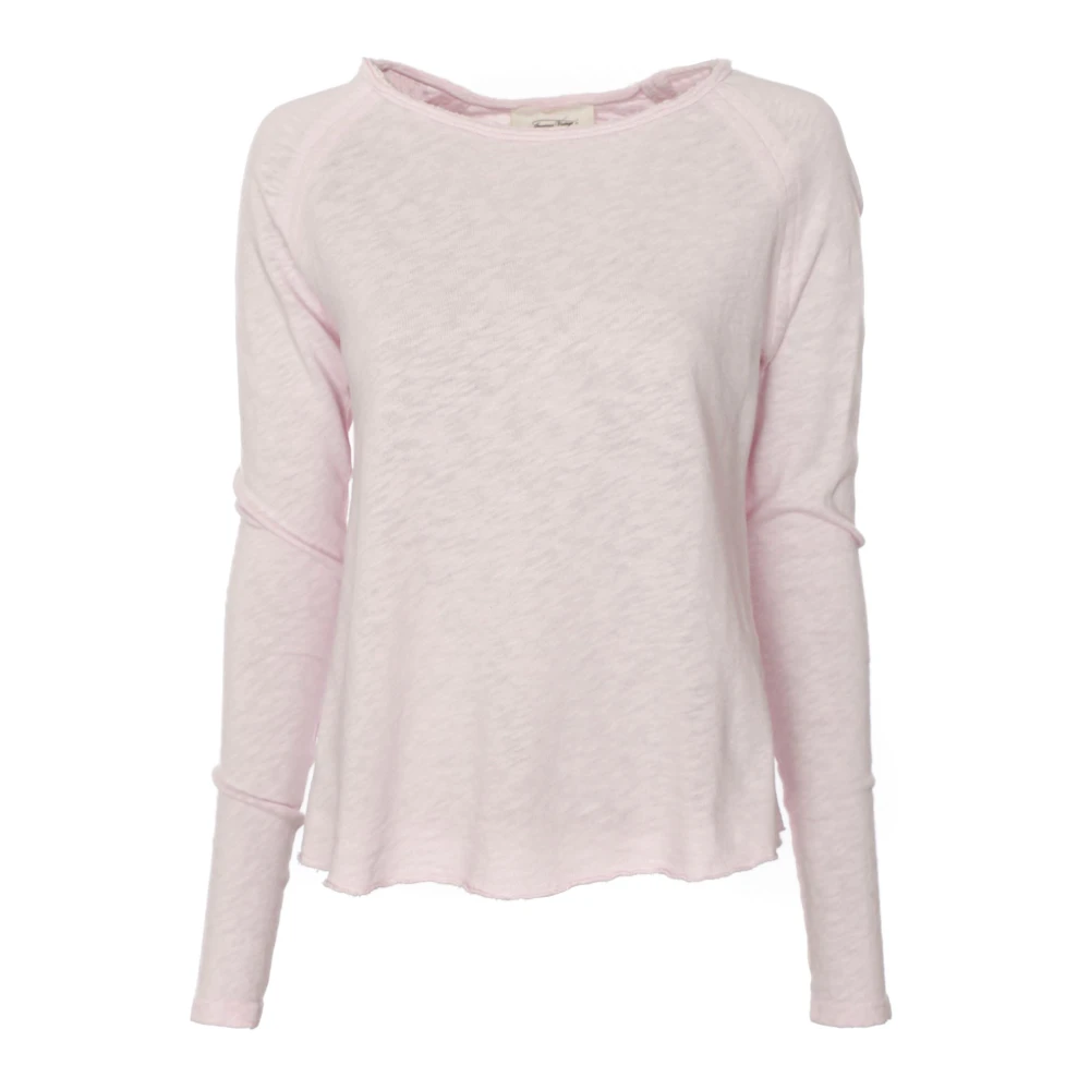 American vintage Raglan Longsleeve U-Hals Melange Zacht Pink Dames