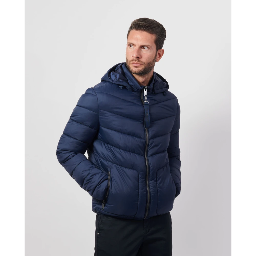 YES ZEE Blauwe Gewatteerde Hooded Ritsjas Blue Heren