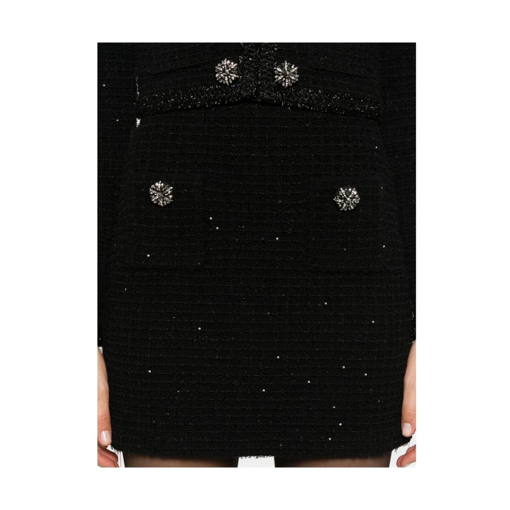 Self Portrait Zwarte Pailletten Versierde Gebreide Rok Black Dames