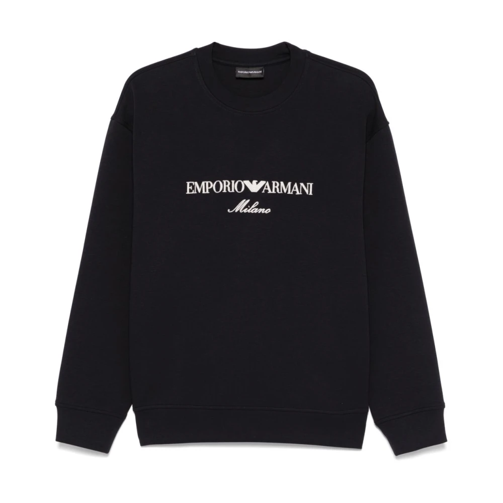 Emporio Armani Men's Blue Sweater With Ribbed Cuffs