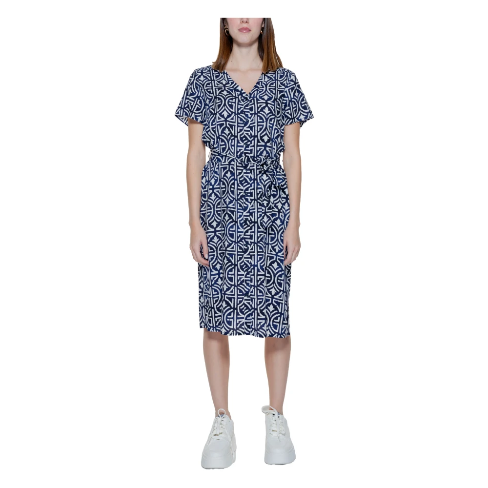 Street One Blauw Print V-Hals Jurk Vrouwen Blue Dames