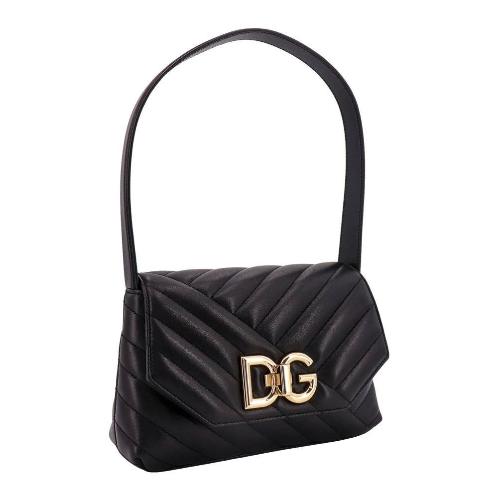 Dolce & Gabbana Zwarte Leren Schoudertas met Klep Sluiting Black Dames