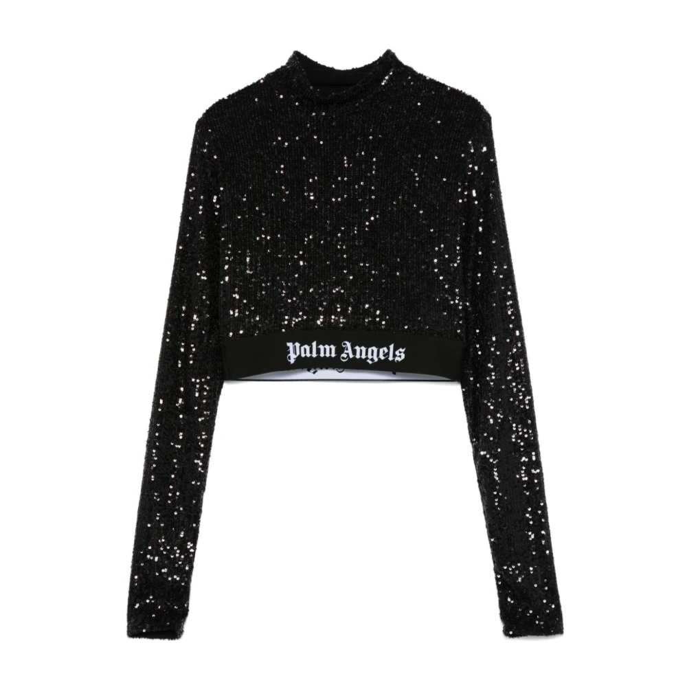 Palm Angels Zwart Paillet Lange Mouw Top Black Dames