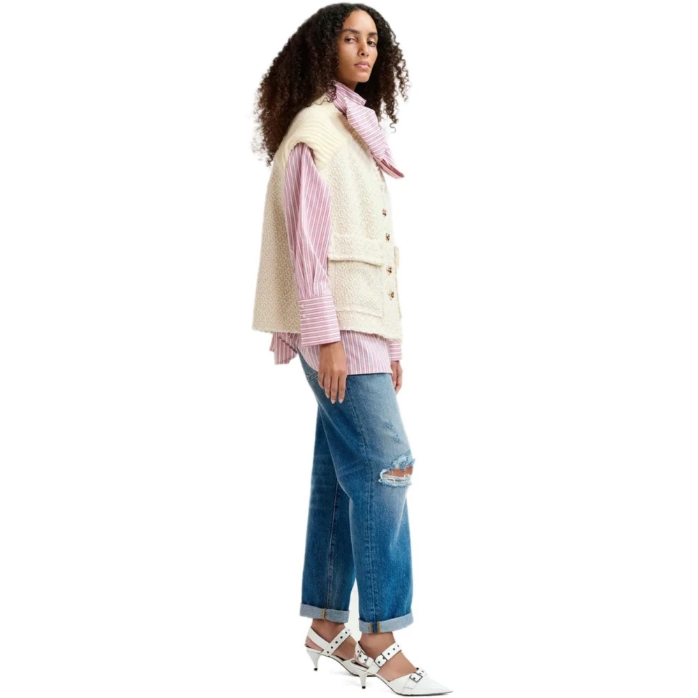 Essentiel Antwerp Geologische Crème Tweed Mouwloos Vest Beige Dames