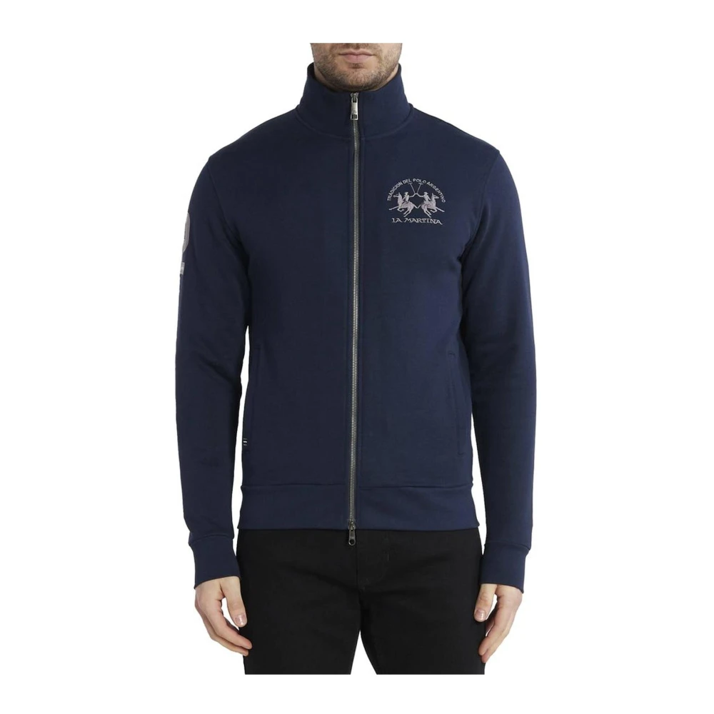 LA MARTINA Blauwe Katoenen Zip-Up Sweatshirt met Geborduurd Logo Blue Heren