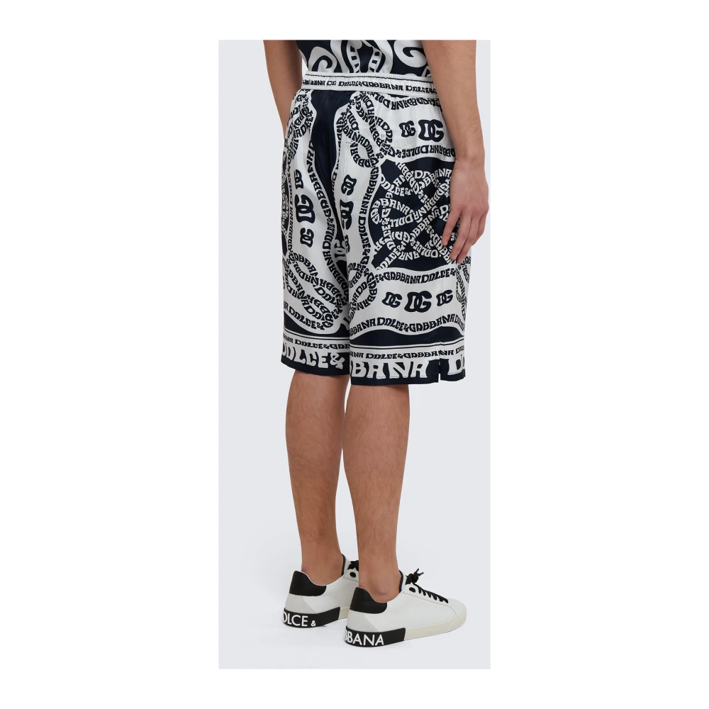 Dolce & Gabbana Marina Bedrukte Zijden Bermuda Shorts Blue Heren