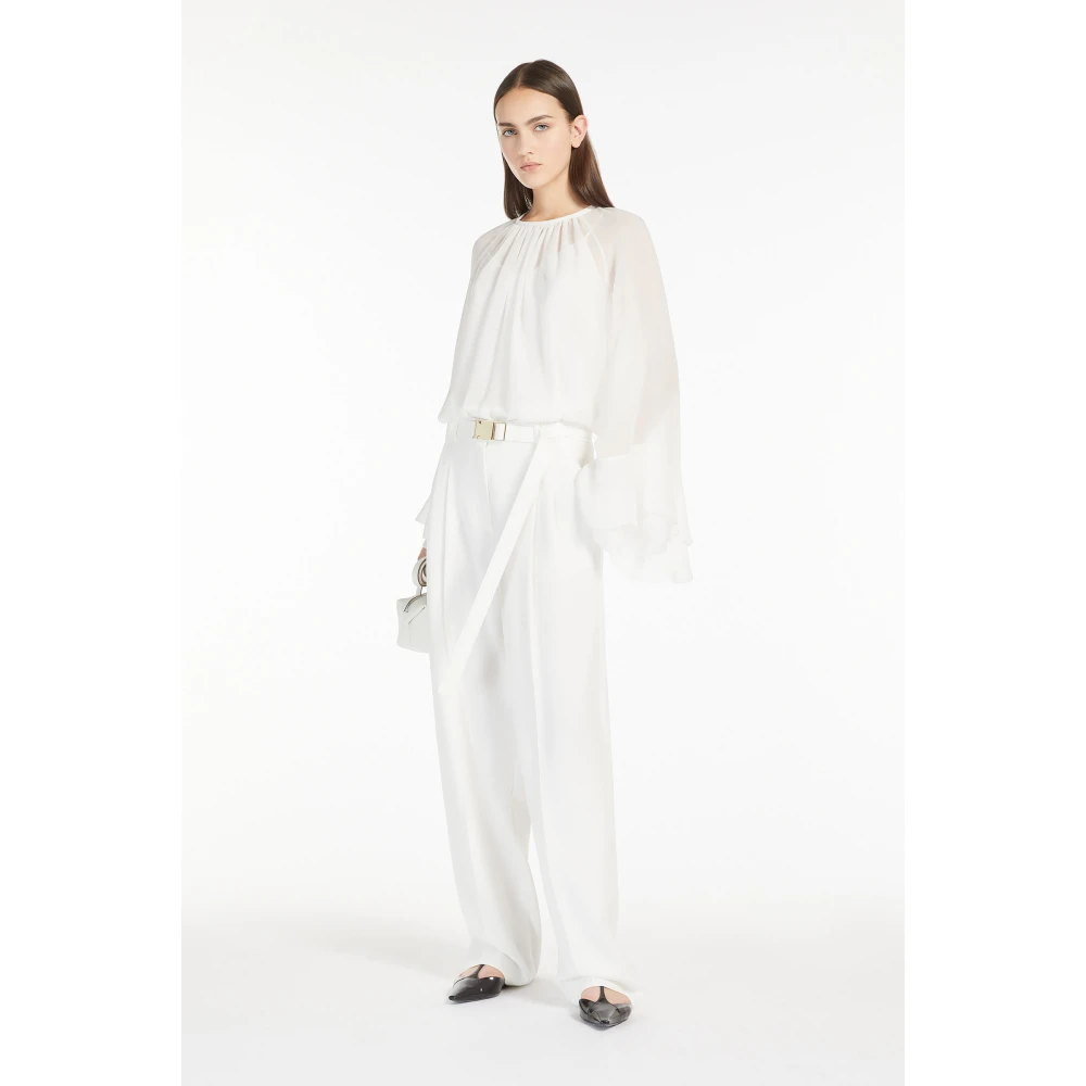 Max Mara Studio Zijden Georgette Blouse met Ronde Hals White Dames