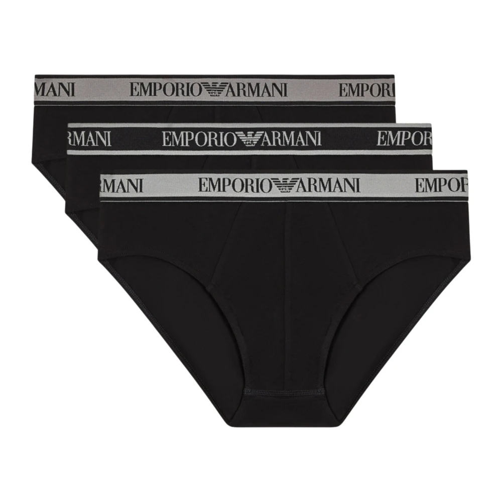 Emporio Armani Herr Svart Underkläder M, Läder, Trepack Trosor Med Logoband